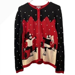 Gallagher Vintage M Ugly Christmas Sweater Zip Up Ice Skating Scene Fair‎ Isle